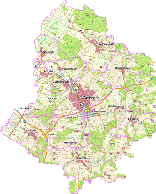 Übersichtskarte Wolnzach zur Auswahl der Baugebiete für die Bauleitplanung